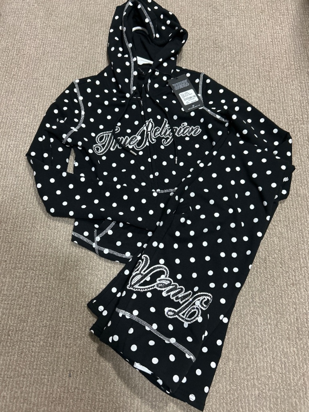 True Religion polka dot fitted zip hoodie set - Picture 2 of 10